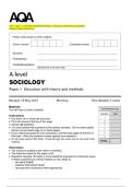 2025   AQA   A &ndash;LEVEL SOCIOLOGY Paper 1 Education with theory and methods Examination Paper and Mark Scheme