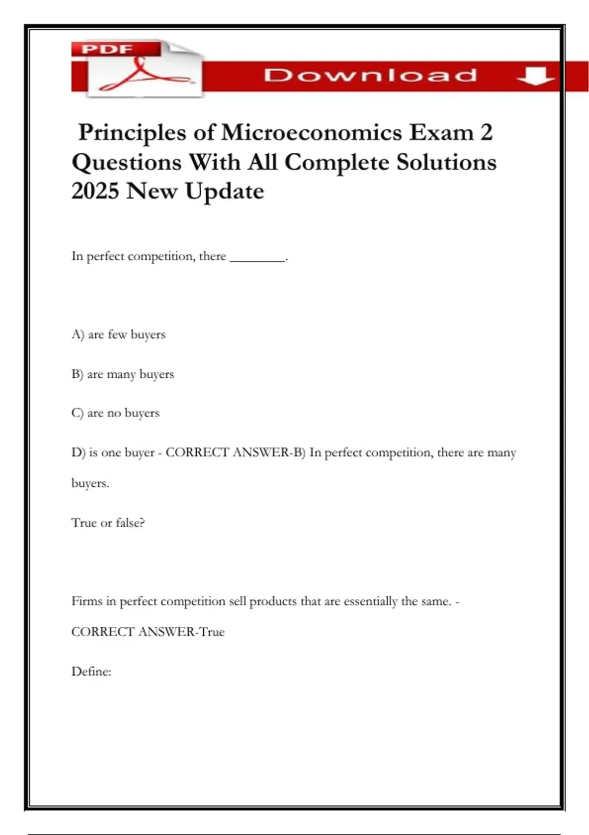 Principles of Microeconomics Exam 2 Questions With All Complete ...