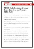 TEXAS State Insurance License Exam Questions and Answers 100&percnt; PASS