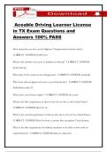 Aceable Driving Learner License in TX Exam Questions and Answers 100&percnt; PASS