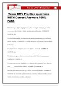 Texas DMV Practice questions WITH Correct Answers 100&percnt; PASS
