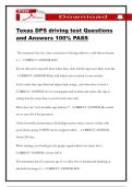 Texas DPS driving test Questions and Answers 100&percnt; PASS