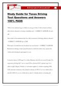 Study Guide for Texas Driving Test Questions and Answers 100&percnt; PASS