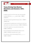 Texas Driving Test Review Questions and Answers 100&percnt; PASS