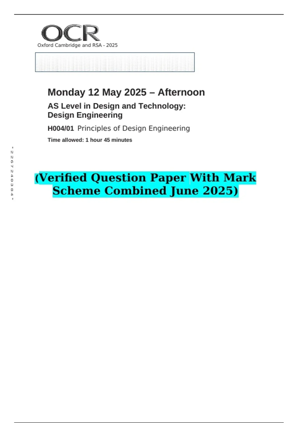 2025 AS Level in Design and Technology: Design Engineering H004/01 ...