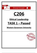 C206 Task 1 &ndash; First Attempt Passed &lpar;2026&rpar; &ndash; Ethical Leadership &lpar;WGU&rpar;