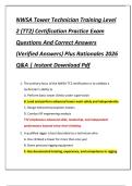 NWSA Tower Technician Training Level  2 &lpar;TT2&rpar; Certification Practice Exam  Questions And Correct Answers  &lpar;Verified Answers&rpar; Plus Rationales 2026  Q&A &vert; Instant Download Pdf 