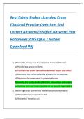 Real Estate Broker Licensing Exam  &lpar;Ontario&rpar; Practice Questions And  Correct Answers &lpar;Verified Answers&rpar; Plus  Rationales 2026 Q&A &vert; Instant  Download Pdf 