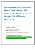 Real Estate Salesperson Licensing Exam  &lpar;Ontario&rpar; Practice Questions And  Correct Answers &lpar;Verified Answers&rpar; Plus  Rationales 2026 Q&A &vert; Instant  Download Pdf 