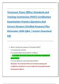 Tennessee Peace Officer Standards and  Training Commission &lpar;POST&rpar; Certification  Examination Practice Questions And  Correct Answers &lpar;Verified Answers&rpar; Plus  Rationales 2026 Q&A &vert; Instant Download  Pdf