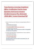 Texas Business Licensing Compliance Officer Certification Practice Exam Questions And Correct Answers &lpar;Verified Answers&rpar; Plus Rationales &vert;2026 Q&A &vert; Instant Download Pdf