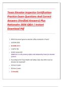 Texas Elevator Inspector Certification Practice Exam Questions And Correct Answers &lpar;Verified Answers&rpar; Plus Rationales 2026 Q&A &vert; Instant Download Pdf
