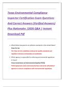 Texas Environmental Compliance Inspector Certification Exam Questions And Correct Answers &lpar;Verified Answers&rpar; Plus Rationales &vert;2026 Q&A &vert; Instant  Download Pdf