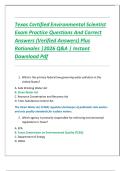 Texas Certified Environmental Scientist Exam Practice Questions And Correct Answers &lpar;Verified Answers&rpar; Plus Rationales &vert;2026 Q&A &vert; Instant Download Pdf