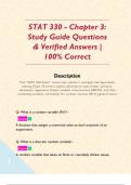 STAT 330 - Chapter 3&colon; Study Guide Questions & Verified Answers &vert; 100&percnt; Correct  Description This &OpenCurlyDoubleQuote;STAT 330 Exam&rdquo; covers key statistics concepts like hypothesis testing &lpar;Type I&sol;II errors&comma; alpha&rpar;&comma; descriptive stats &lpar;mean&comma; variance&comma; skewness&rpar;&comma; regression &lpar;lin