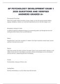 AP PSYCHOLOGY DEVELOPMENT EXAM 1 2026 QUESTIONS AND VERIFIED ANSWERS GRADED A&plus;