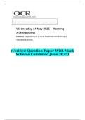 2025 A Level Business H431&sol;01 Operating in a local business environment    &lpar;Verified Question Paper With Mark Scheme Combined June 2025&rpar;