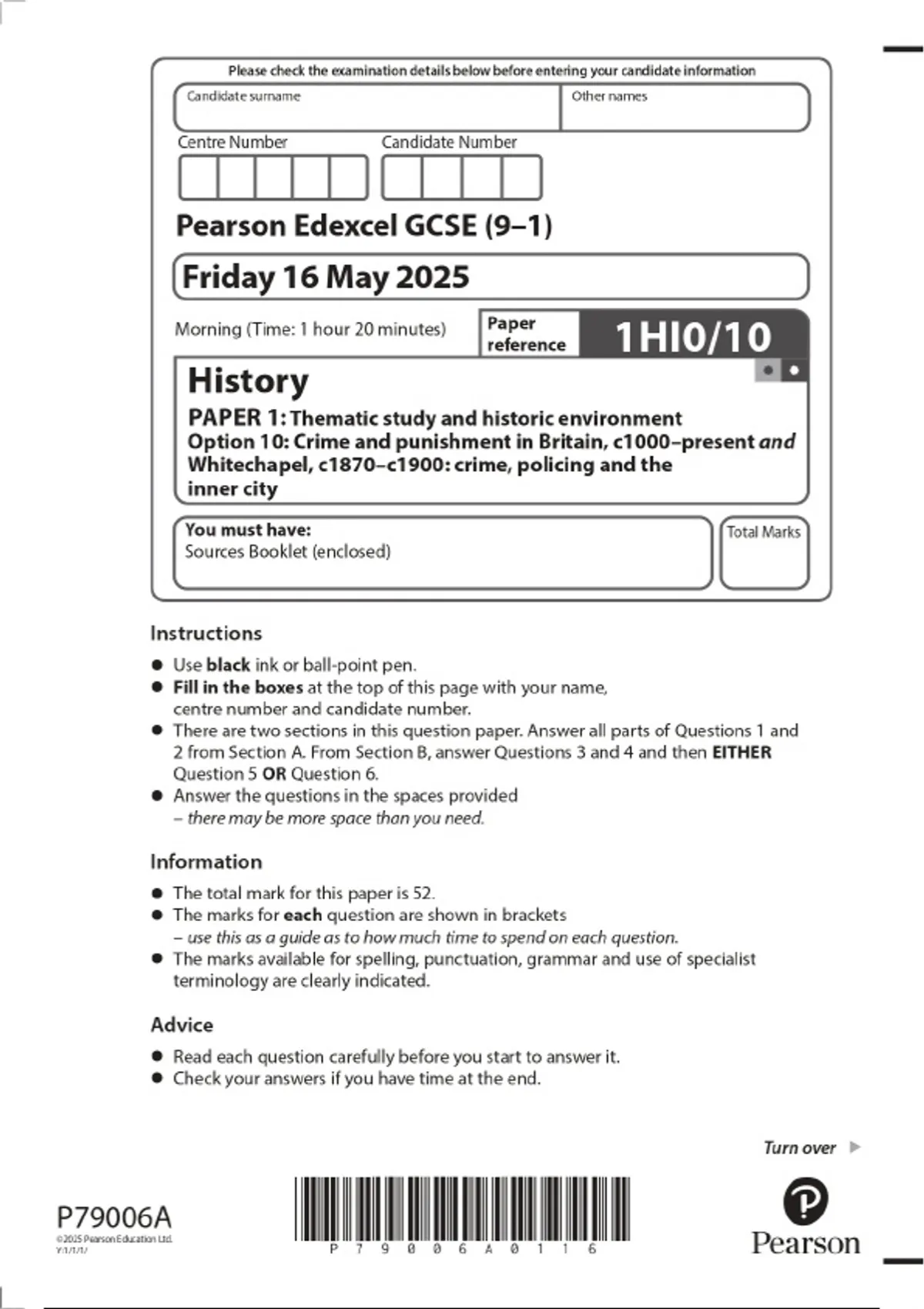 2025 Pearson Edexcel Level 1/Level 2 GCSE (9–1) History PAPER 1 ...