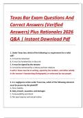 Texas Bar Exam Questions And Correct Answers &lpar;Verified Answers&rpar; Plus Rationales 2026 Q&A &vert; Instant Download Pdf