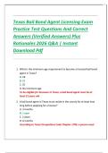 Texas Bail Bond Agent Licensing Exam Practice Test Questions And Correct Answers &lpar;Verified Answers&rpar; Plus Rationales 2026 Q&A &vert; Instant Download Pdf
