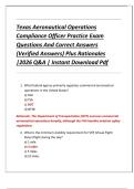 Texas Aeronautical Operations Compliance Officer Practice Exam Questions And Correct Answers &lpar;Verified Answers&rpar; Plus Rationales &vert;2026 Q&A &vert; Instant Download Pdf