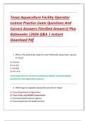 Texas Aquaculture Facility Operator License Practice Exam Questions And Correct Answers &lpar;Verified Answers&rpar; Plus Rationales &vert;2026 Q&A &vert; Instant Download Pdf