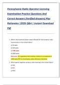 Pennsylvania Radio Operator Licensing Examination Practice Questions And Correct Answers &lpar;Verified Answers&rpar; Plus Rationales &vert;2026 Q&A &vert; Instant Download  Pdf
