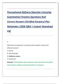 Pennsylvania Refinery Operator Licensing Examination Practice Questions And Correct Answers &lpar;Verified Answers&rpar; Plus Rationales &vert;2026 Q&A &vert; Instant Download  Pdf