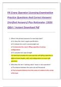 PA Crane Operator Licensing Examination Practice Questions And Correct Answers &lpar;Verified Answers&rpar; Plus Rationales &vert;2026  Q&A &vert; Instant Download Pdf