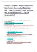 Georgia Emergency Medical Responder  Certification Examination Questions  And Correct Answers &lpar;Verified Answers&rpar;  Plus Rationale 2026 Q&A&vert; Instant  Download Pdf 