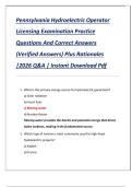 Pennsylvania Hydroelectric Operator Licensing Examination Practice Questions And Correct Answers &lpar;Verified Answers&rpar; Plus Rationales &vert;2026 Q&A &vert; Instant Download Pdf