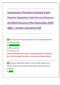 Journeyman Plumber Licensing Exam Practice Questions And Correct Answers &lpar;Verified Answers&rpar; Plus Rationales 2026 Q&A &vert; Instant Download Pdf