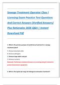 Sewage Treatment Operator Class I Licensing Exam Practice Test Questions And Correct Answers &lpar;Verified Answers&rpar; Plus Rationales 2026 Q&A &vert; Instant Download Pdf