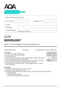 2025 AQA GCSE SOCIOLOGY Paper 1 The Sociology of Families and Education  Examination Paper and Mark Scheme  
