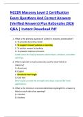 NCCER Masonry Level 2 Certification  Exam Questions And Correct Answers  &lpar;Verified Answers&rpar; Plus Rationales 2026  Q&A &vert; Instant Download Pdf 