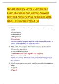 NCCER Masonry Level 1 Certification  Exam Questions And Correct Answers  &lpar;Verified Answers&rpar; Plus Rationales 2026  Q&A &vert; Instant Download Pdf 