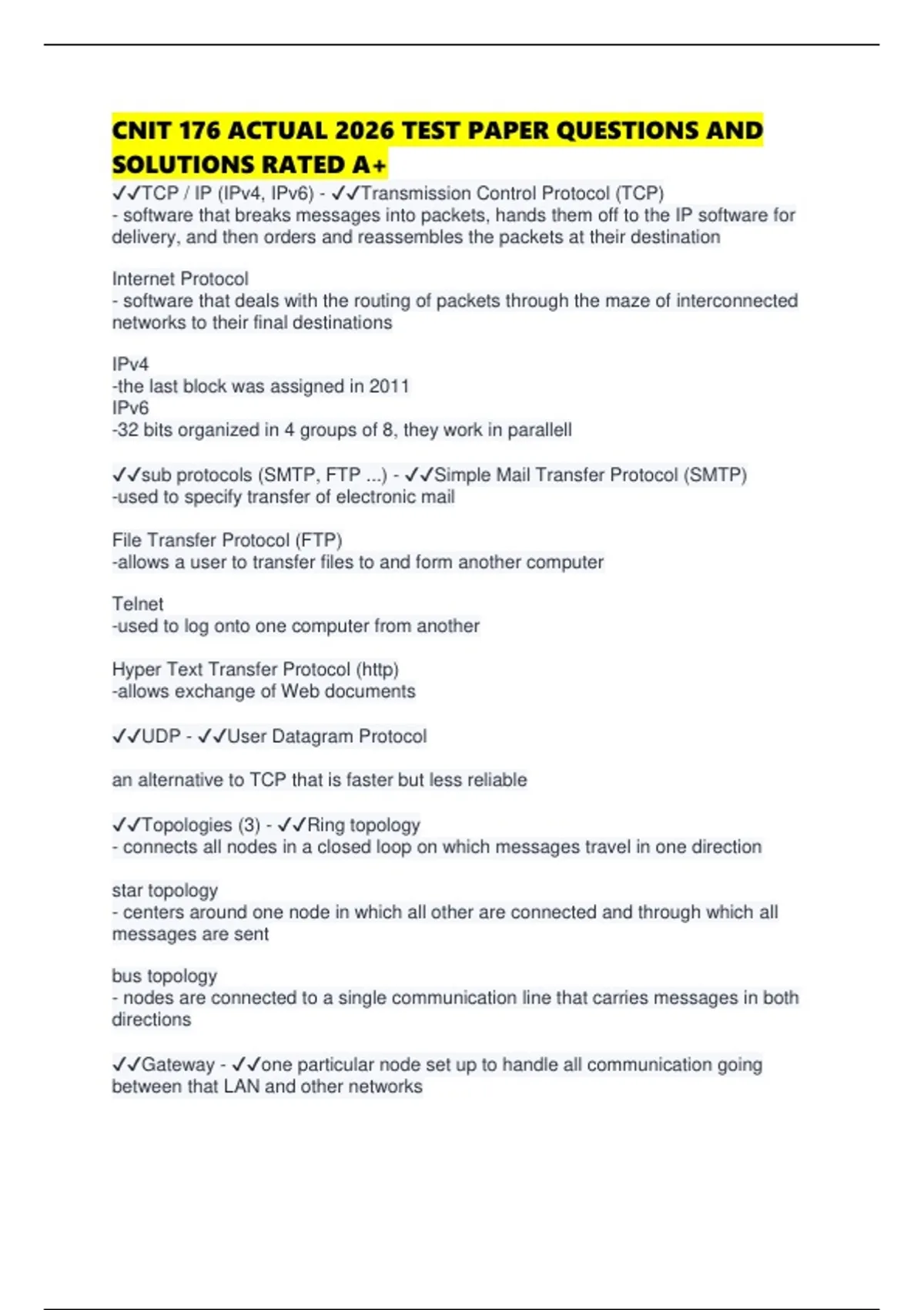 CNIT 176 ACTUAL 2026 TEST PAPER QUESTIONS AND SOLUTIONS RATED A+ - CNIT ...