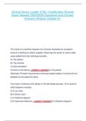 Clinical Nurse Leader &lpar;CNL&rpar; Certification Review  Exam Newest 2025&sol;2026 Questions and Correct  Answers Already Graded A&plus; 