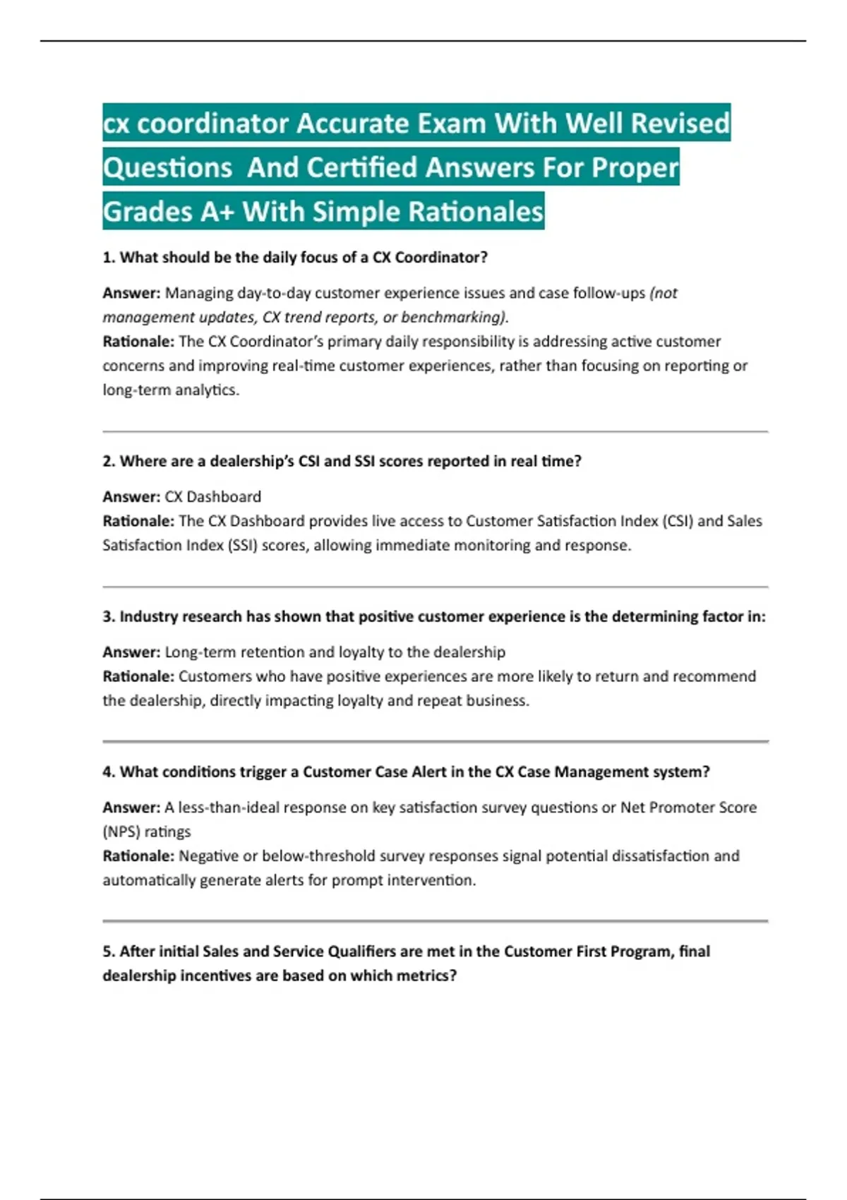 cx coordinator Accurate Exam With Well Revised Questions And Certified ...
