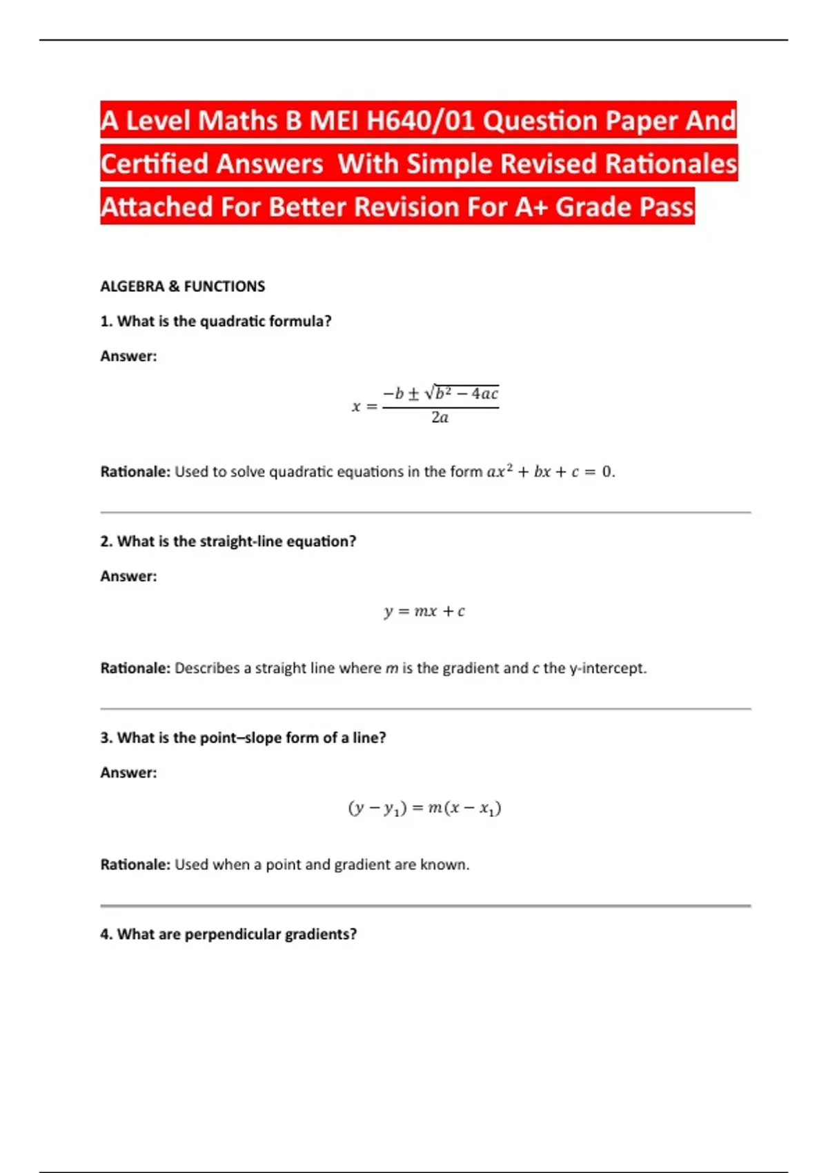A Level Maths B MEI H640/01 Question Paper And Certified Answers With ...