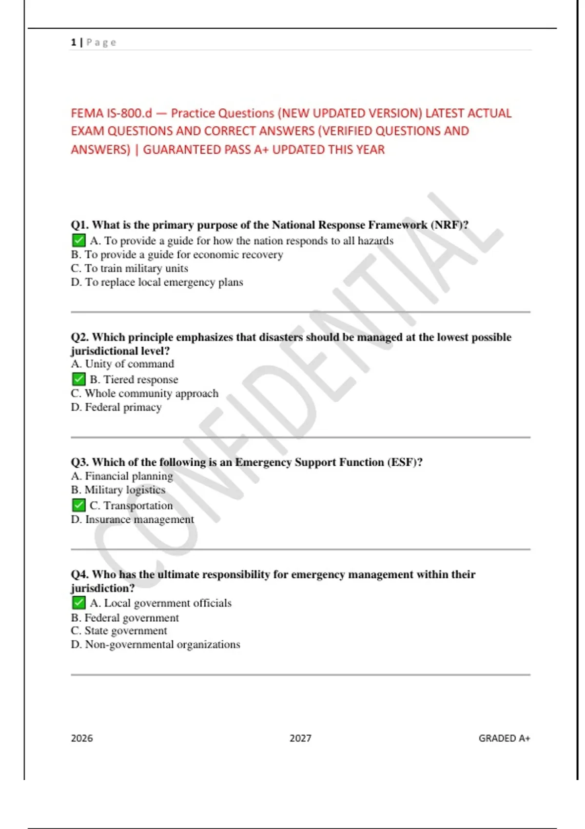 FEMA IS-800.d Practice Questions 2026–2027 | Complete Study Guide ...