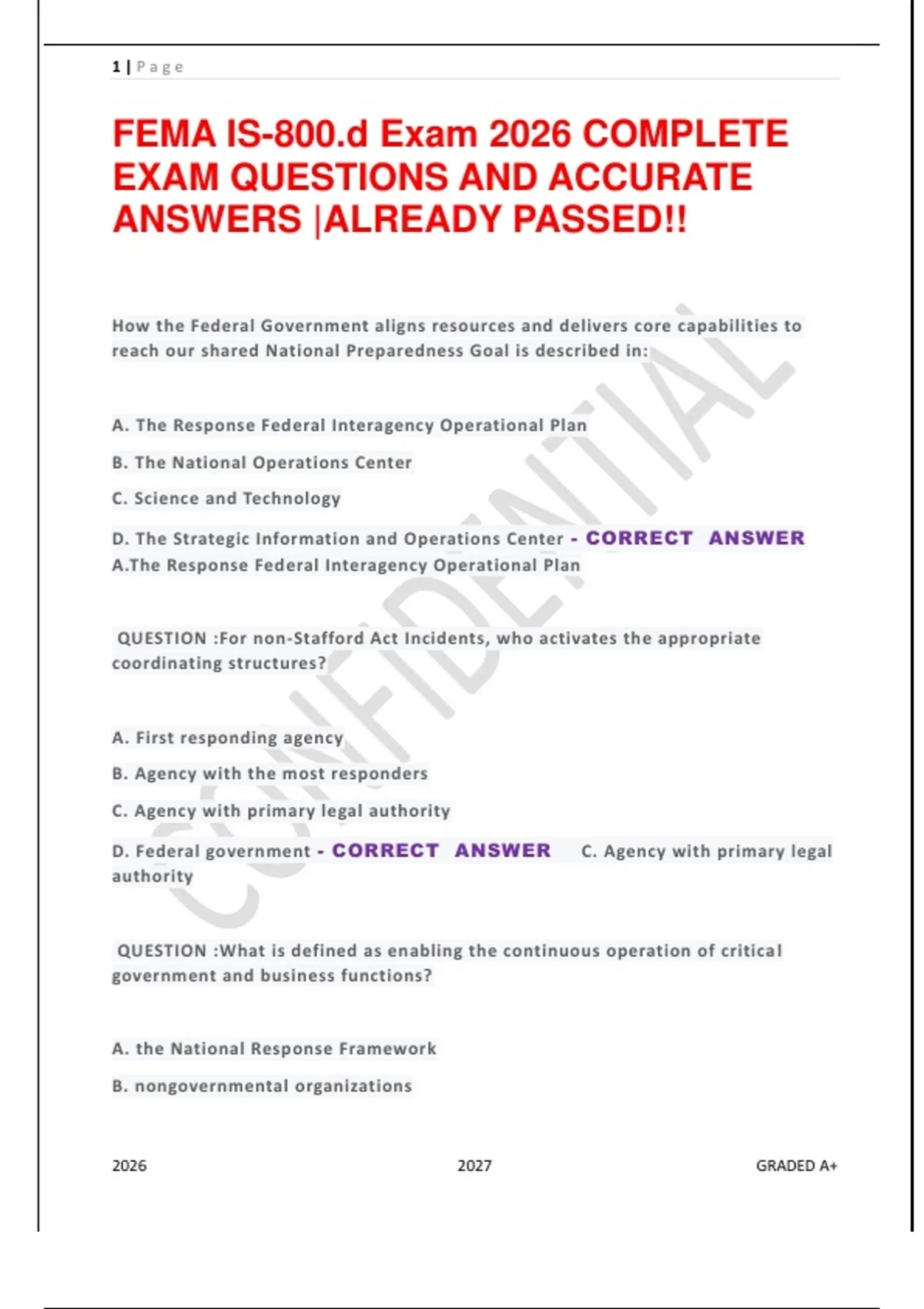 FEMA IS-800.d Practice Questions 2026–2027 | Complete Study Guide ...