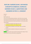 BUNDLE FOR NUR 265 &sol; NUR265 EXAM 1 &vert; ADVANCED CONCEPTS IN MEDICAL-SURGICAL NURSING EXAM 1 &vert; QUESTIONS AND ANSWERS RATED A&plus; &vert; 2026&sol;2027