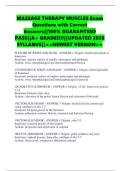 MASSAGE THERAPY MUSCLES Exam Questions with Correct Answers&vert;&vert;100&percnt; GUARANTEED PASS&vert;&vert;A&plus; GRADED&excl;&excl;&vert;&vert;UPDATED 2026 SYLLABUS&vert;&vert;<<NEWEST VERSION>>