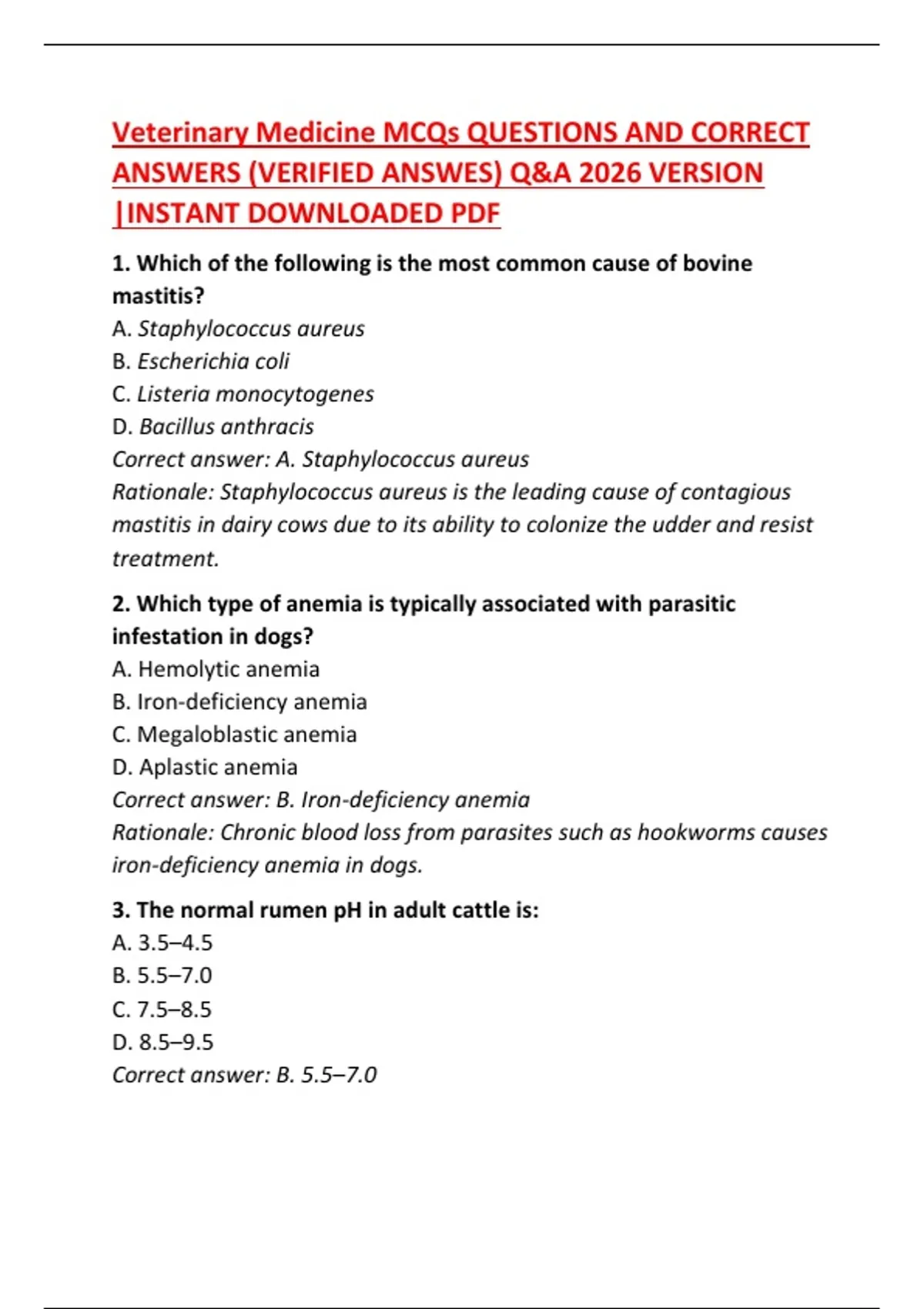 Veterinary Rx Labels Sample Questions Veterinary Medicine MCQs Practice Questions with Correct Answers ...