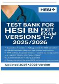 TEST BANK FOR HESI RN EXIT EXAM 2025&sol;2026 VERSIONS 1&ndash;7 &lpar;V1&comma; V2&comma; V3&comma; V4&comma; V5&comma; V6&comma; V7&rpar; &vert; RATED GRADE A&plus;&vert; 100&percnt; VERIFIED QUESTIONS & ANSWERS &vert; &excl;&excl;&excl;&excl;&excl;NEW LATEST UPDATE&excl;&excl;&excl;&excl;&excl;