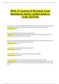 HESI A2 Anatomy & Physiology Exam &ndash; Verified Questions and Answers 2025&ndash;2026 &vert; Complete study guide for an A&plus; grade