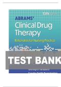 TEST BANK FOR Abrams' Clinical Drug Therapy&colon; Rationales for Nursing Practice&comma; Thirteenth&comma; North American Edition by Geralyn Frandsen ISBN&colon;978-1975222321 COMPLETE GUIDE ALL CHAPTERS COVERED 100&percnt; VERIFIED A&plus; GRADE ASSURED&excl;&excl;&excl;&excl;&excl;NEW LATEST UPDATE&excl;&excl;&excl;&excl;&excl;