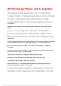 AP Psychology &ndash; Unit 5 Cognition Vocabulary Questions and Complete Answers &vert; Study Guide and Test Bank