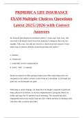 PRIMERICA LIFE INSURANCE  EXAM Multiple Choices Questions  Latest 2025&sol;2026 with Correct  Answers